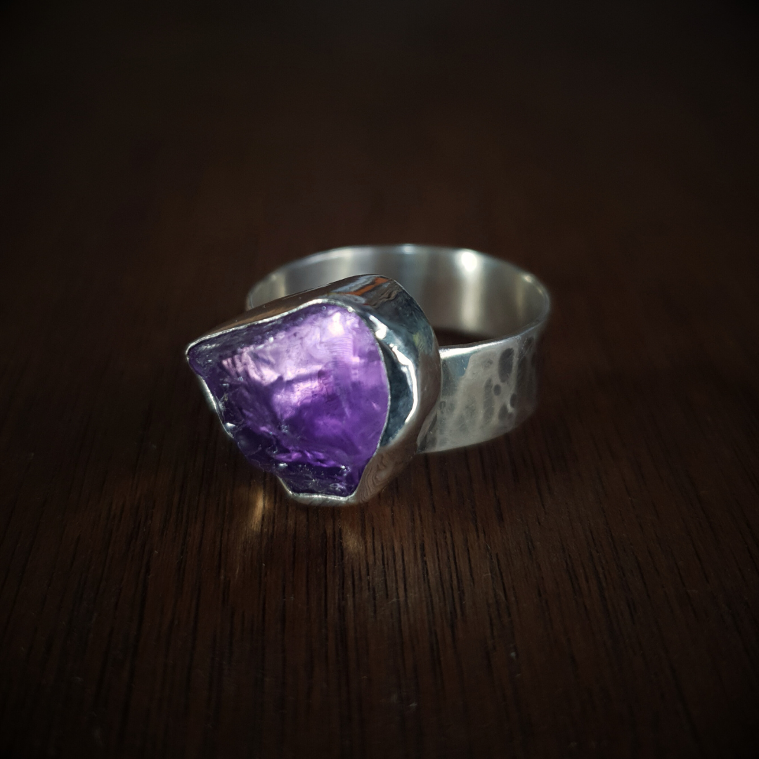 Rough Cut Amethyst Ring