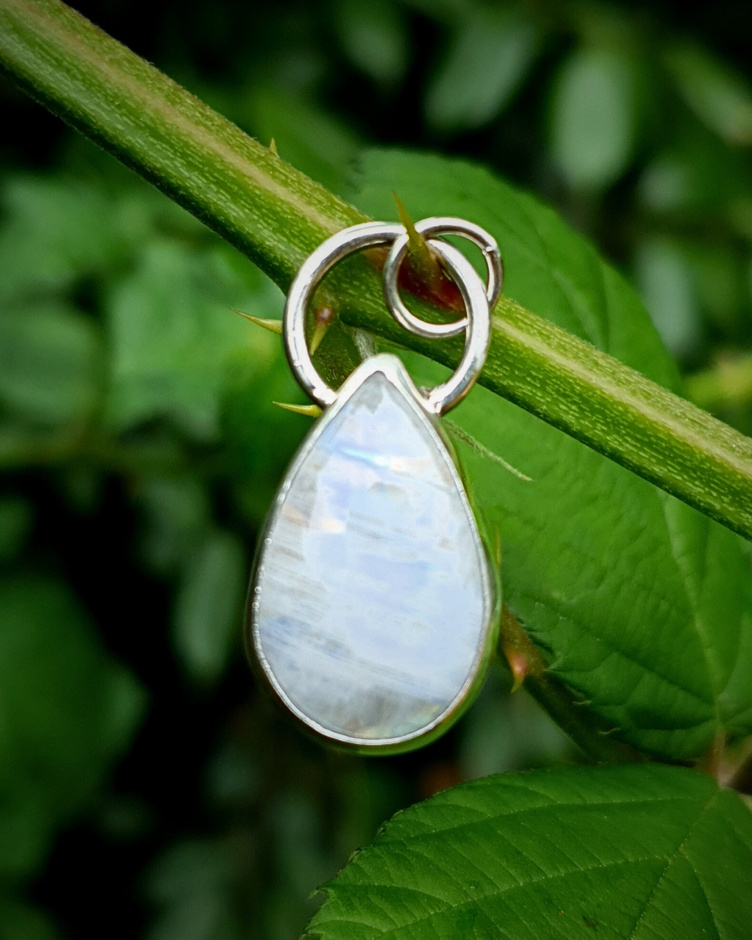 Rainbow Moonstone Crescent Pendant