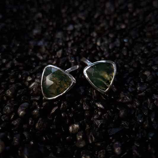 Moss Agate Triangle Ring
