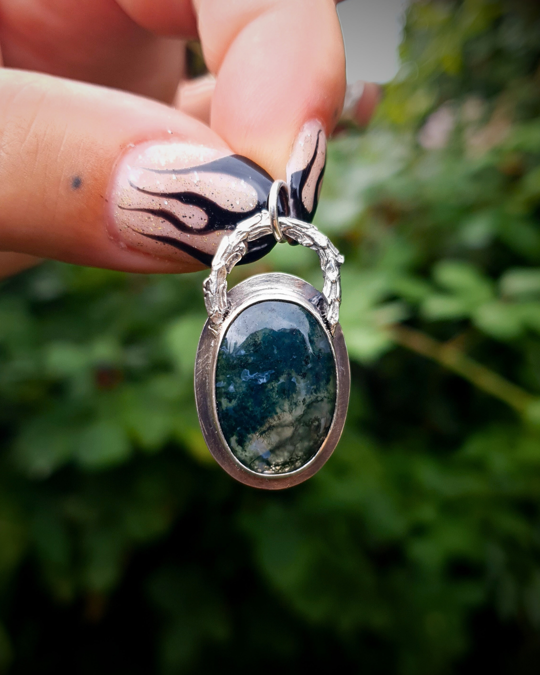 Oval Moss Agate Woodland Pendant