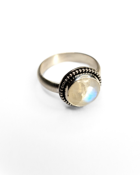 Beaded Rainbow Moonstone Ring - Size Q 1/2