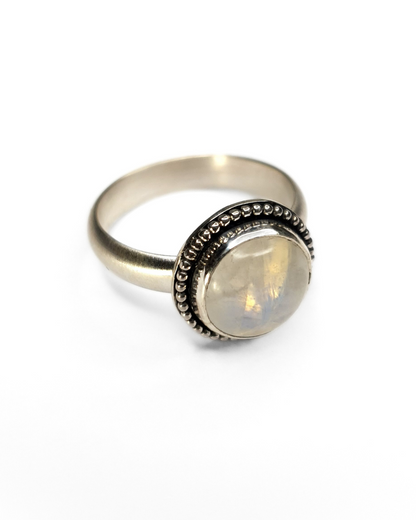 Beaded Rainbow Moonstone Ring - Size Q 1/2
