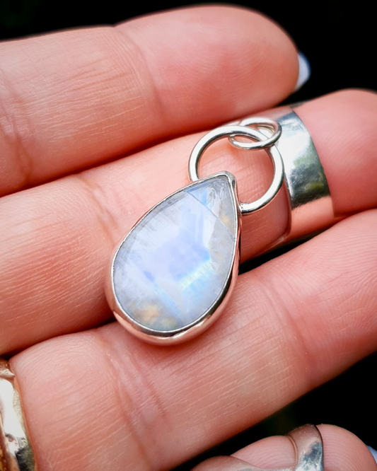 Rainbow Moonstone Crescent Pendant
