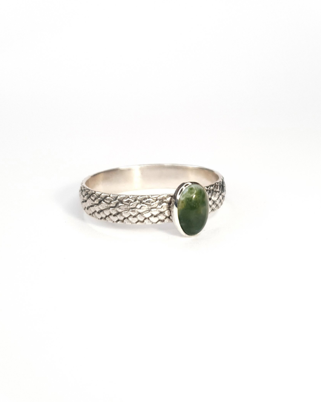 Moss Agate Serpent Ring - Size R 1/2