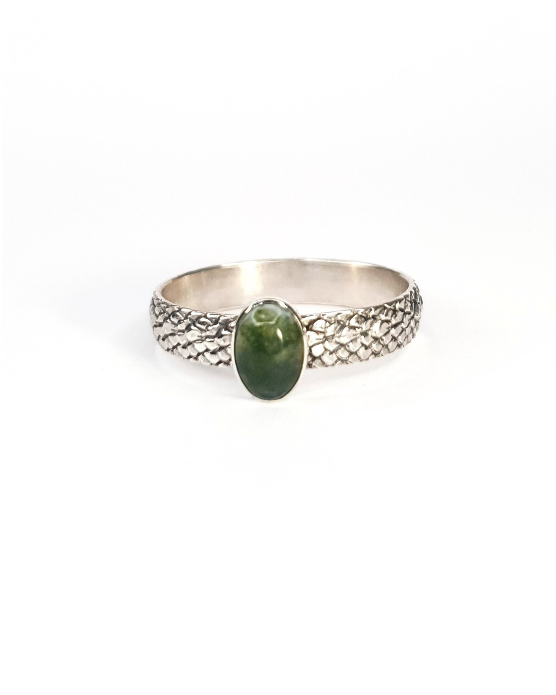 Moss Agate Serpent Ring - Size R 1/2