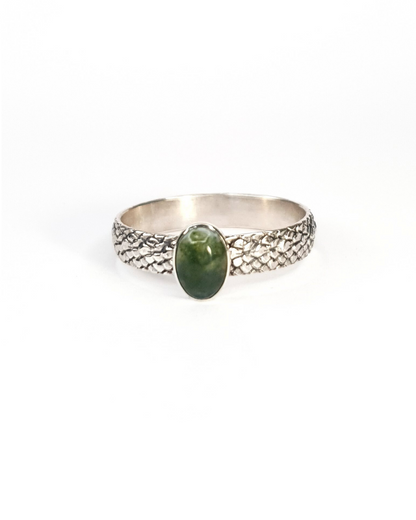 Moss Agate Serpent Ring - Size R 1/2