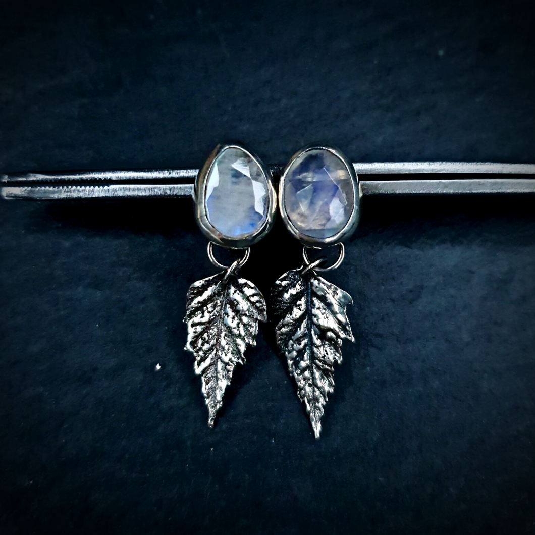 Rainbow Moonstone Leaf Earrings
