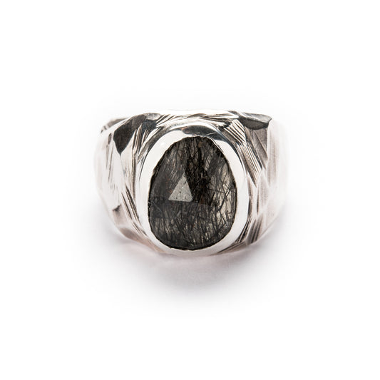 Ore Rutilated Quartz Signet Ring - T